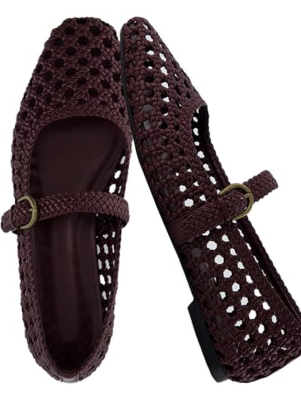 Hand Woven Ballet Flats with Adjustable Buckle and Memory Foam for Women